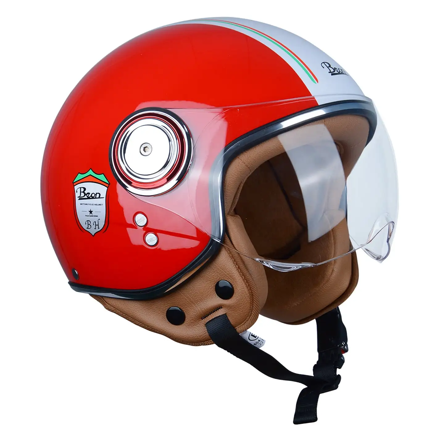 BEON Half Face Retro Vintage Motorcycle Helmet Anti-Scratch Visor Adults Moped Vespa. DOT & ECE Approved M