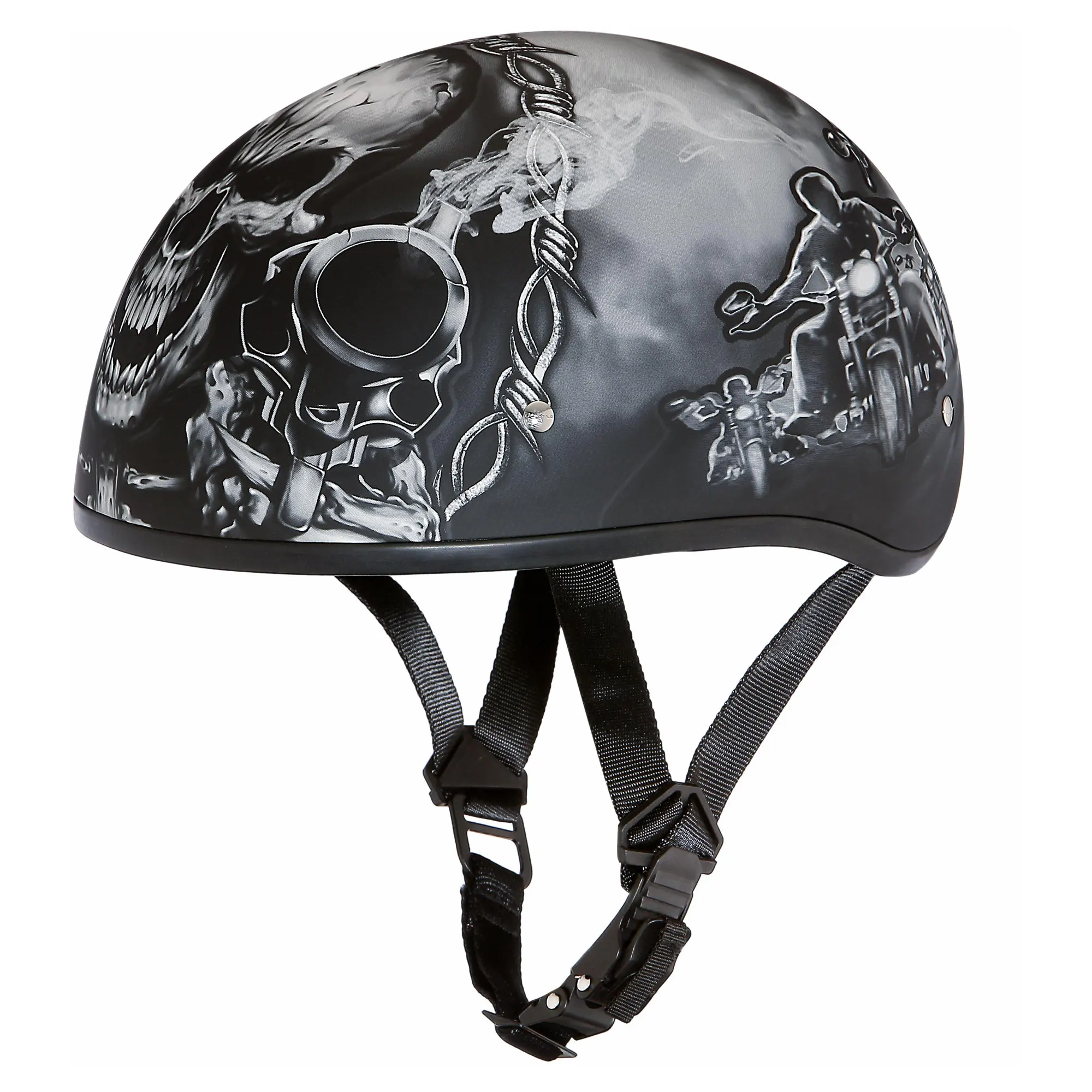 Daytona Helmets D6-G 'Skull Cap' Skull and Guns Half Face Helmet Black