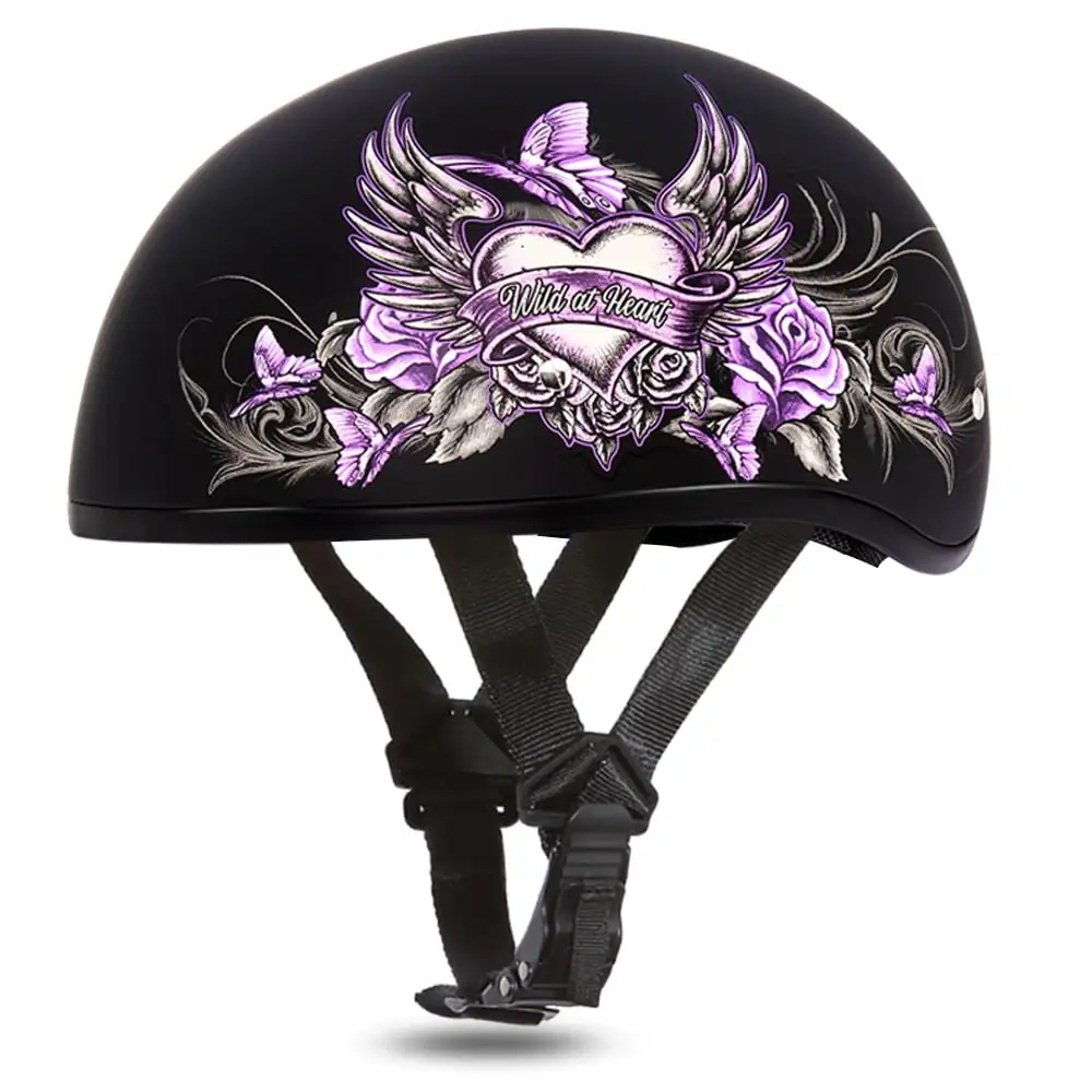 Daytona Helmets D6-WH Skull Cap 'Wild at Heart' Half Face Helmet Black