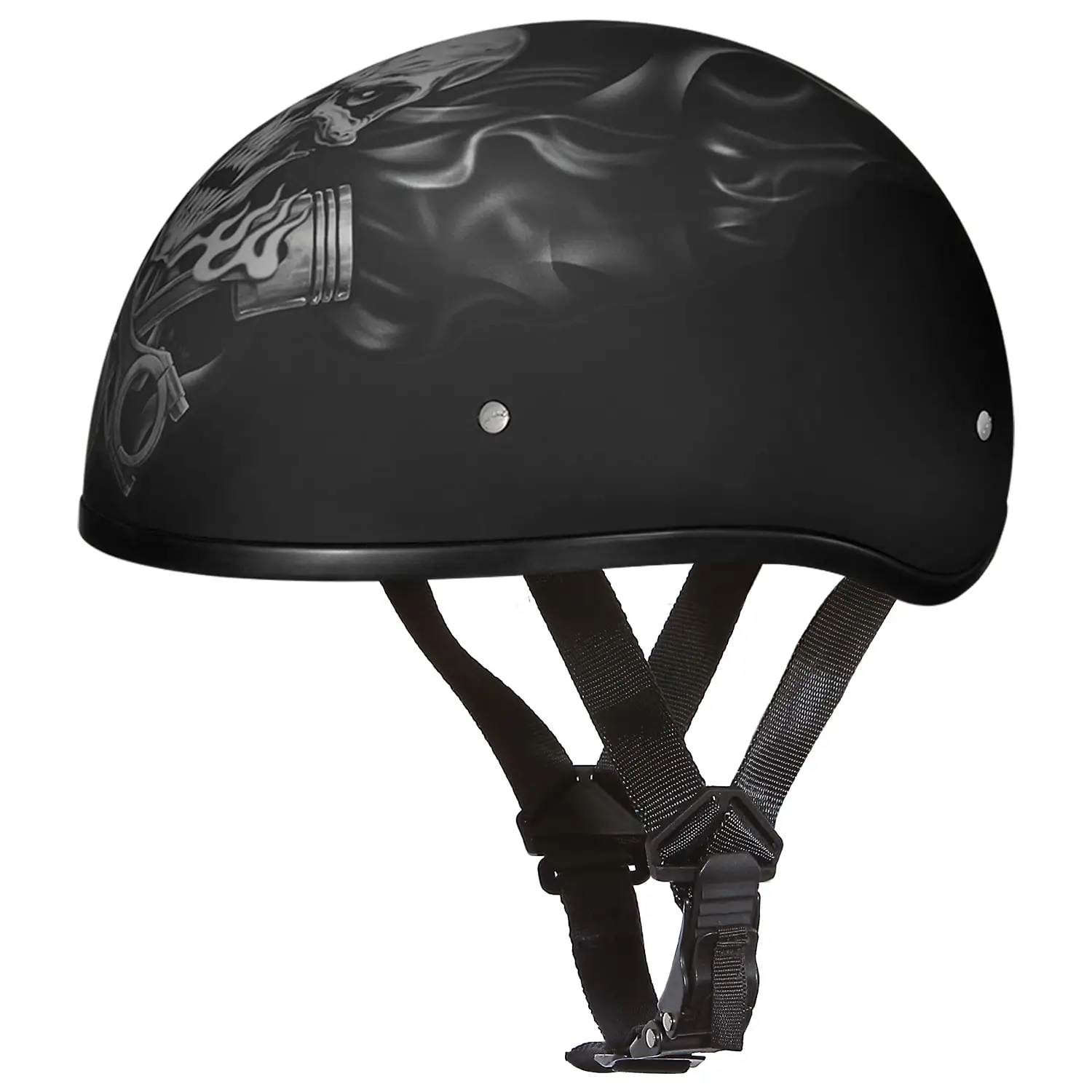 Daytona Helmets Half Helmet Skull Cap. Large. Black. Pistons and Skull L