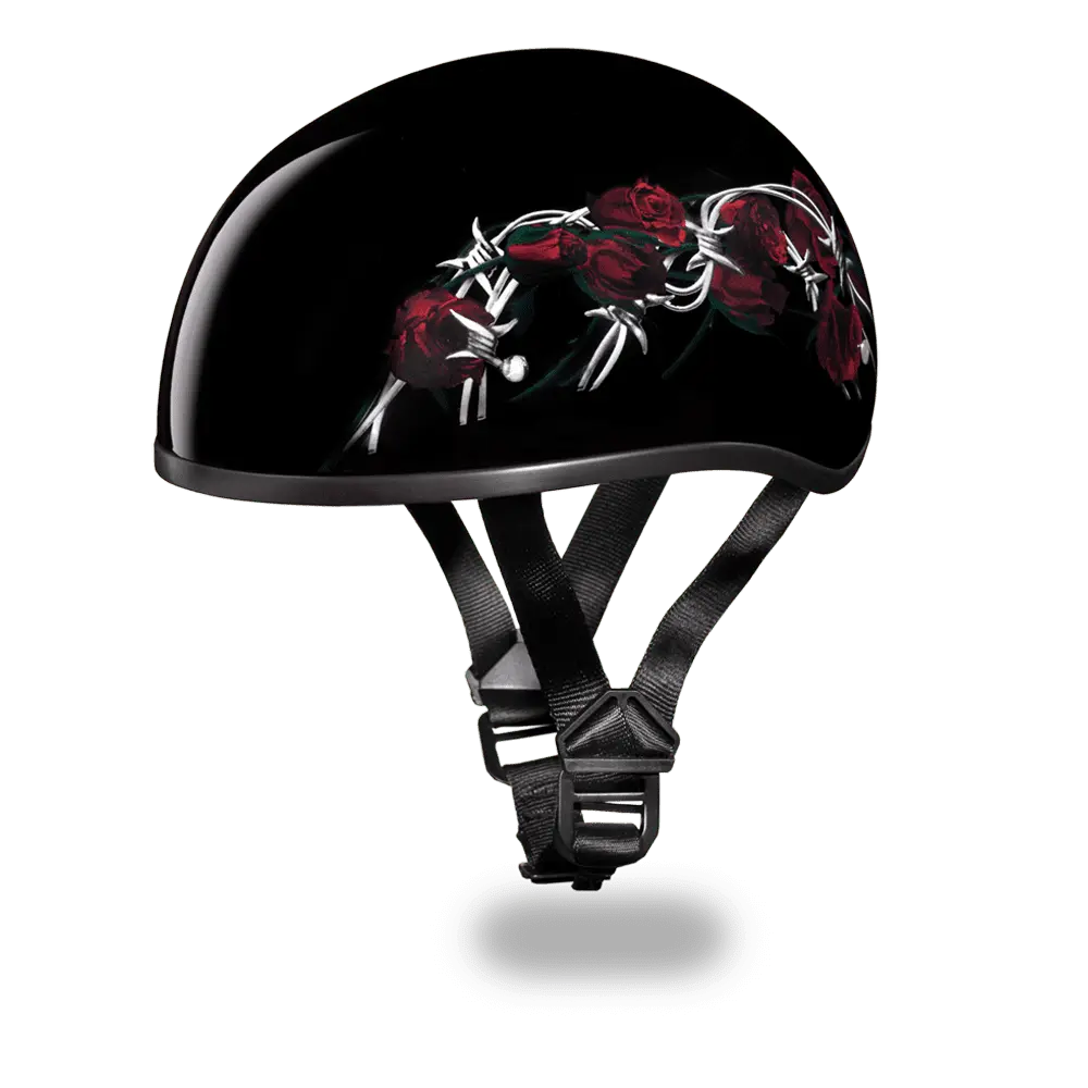 D.O.T. DAYTONA SKULL CAP- W/ BARBED ROSES - MGW-22332 Xs Daytona Helmets