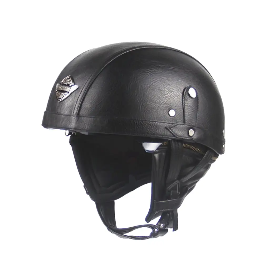 Guangmc Abaodam Leather Motorcycle Half Helmet Goggles (Black)
