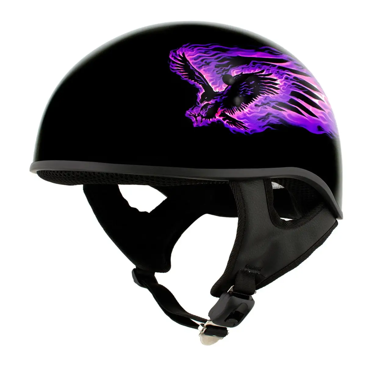 Hot Leathers HLD1007 'Black Out Eagle' Gloss Black Motorcycle DOT Skull Cap Half Helmet Men and Women Biker XX-Large Xs