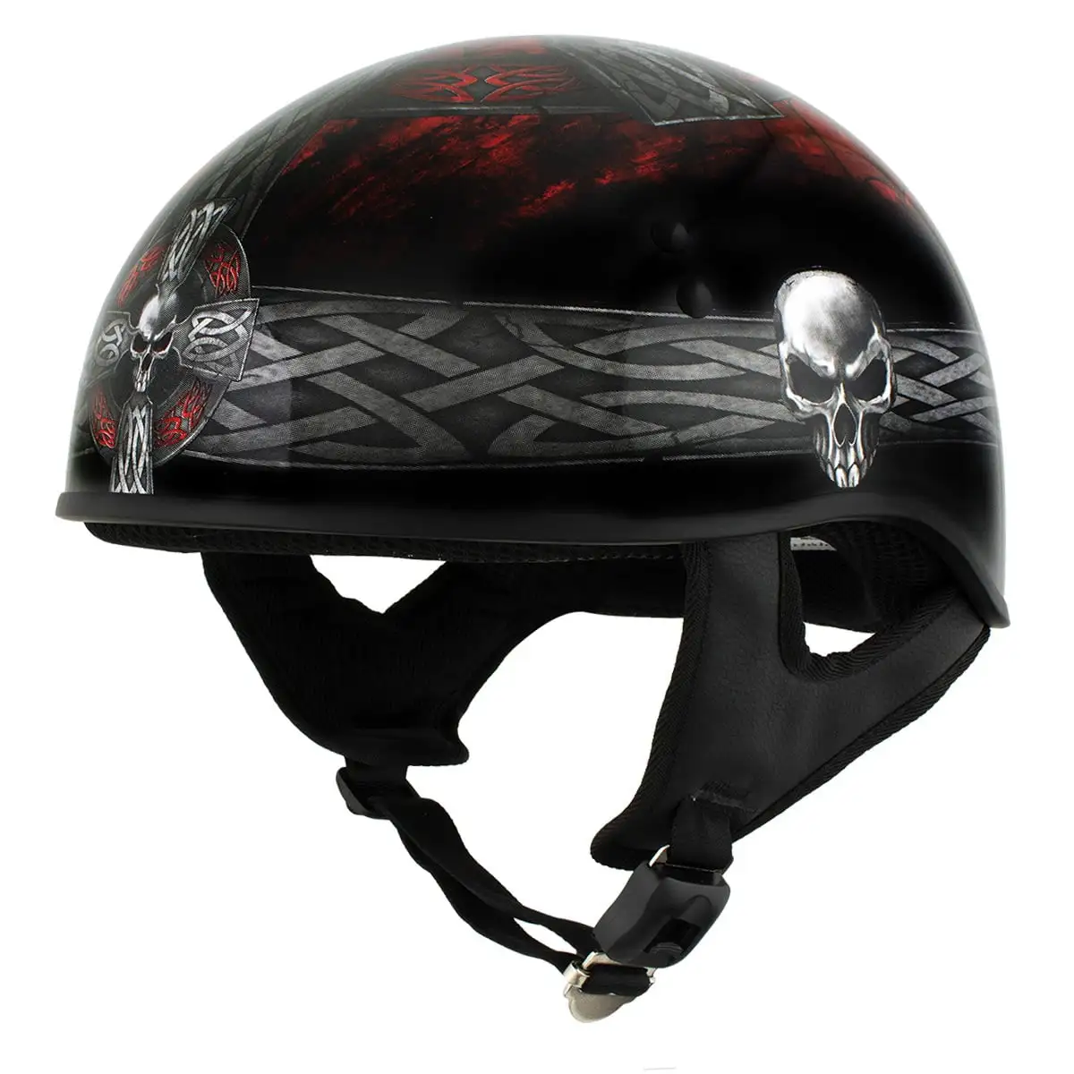 Hot Leathers HLD1008 Black 'Celtic Cross' Motorcycle DOT Approved Skull Cap Half Helmet Men and Women Biker 2X-Large S