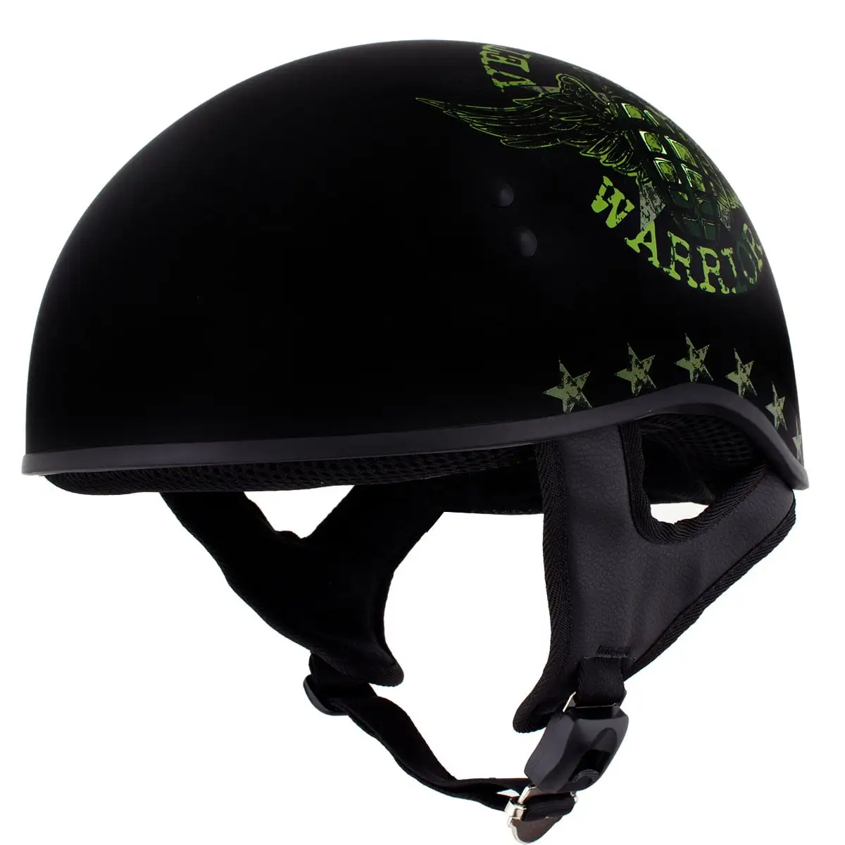 Hot Leathers HLD1025 'Vet Biker Warrior' Flat Black Motorcycle DOT Skull Cap Half Helmet Men and Women Biker Medium S
