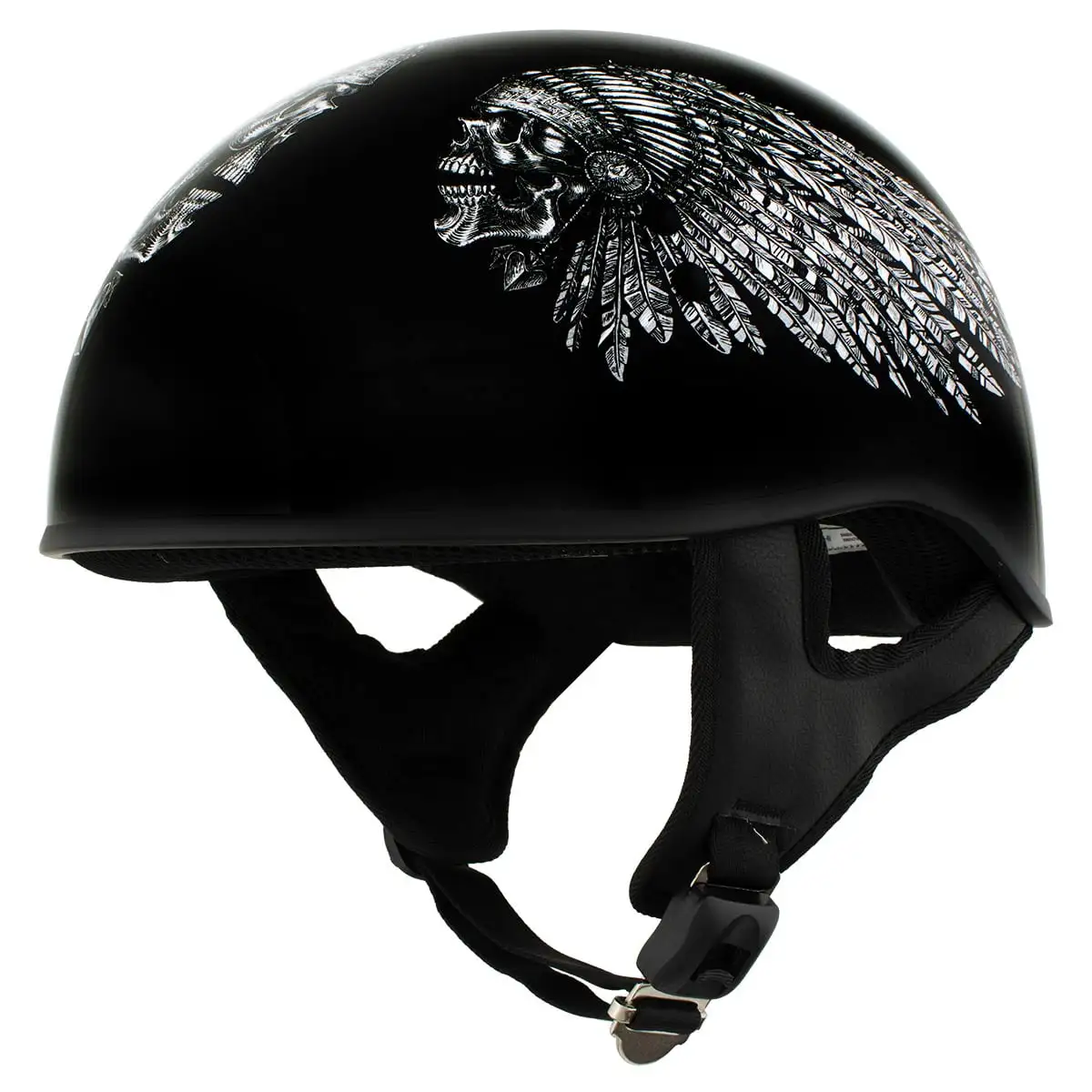 Hot Leathers HLD1032 Black 'Indian Skull' Motorcycle DOT Approved Skull Cap Half Helmet Men and Women Biker 2X-Large S