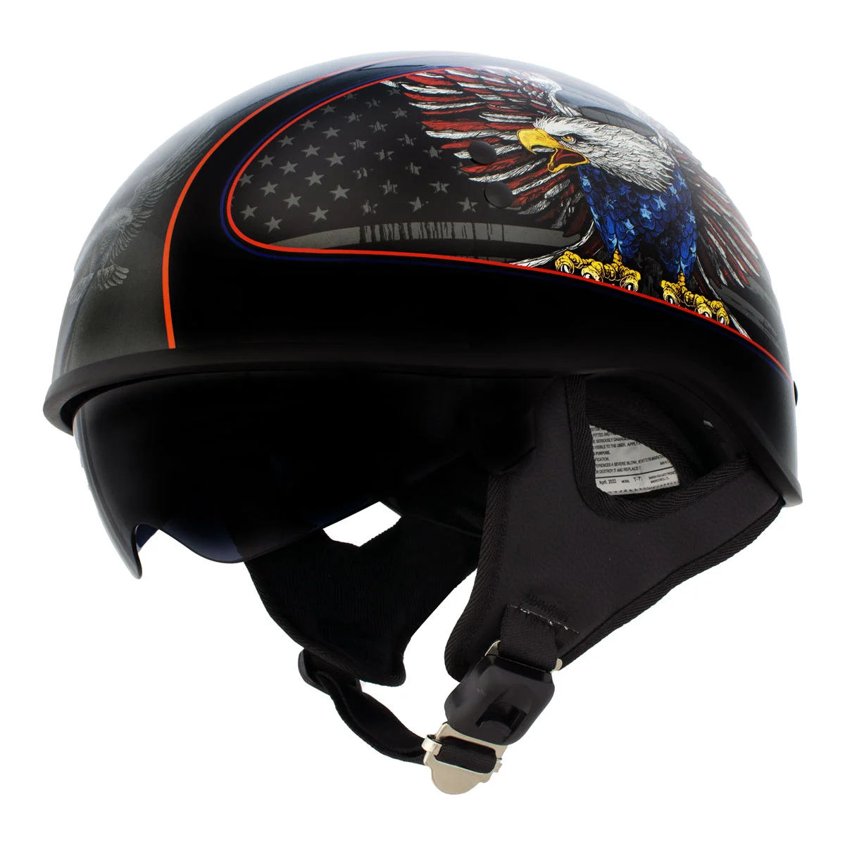 Hot Leathers HLD1037 Gloss Black 'Up Wing Eagle USA' Advanced DOT Unisex Half Helmet Drop Down Tinted Visor Medium S