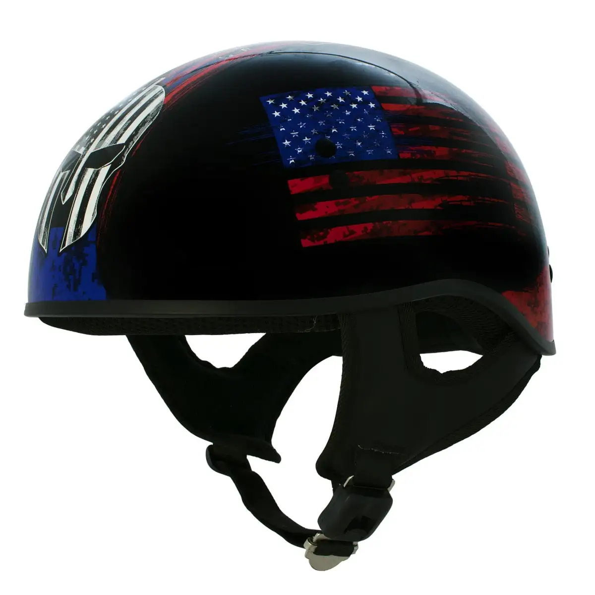 Hot Leathers HLD1044 Gloss Black 'Colored Warrior Bullet' Advanced DOT Skull Half Helmet Men and Women Biker S