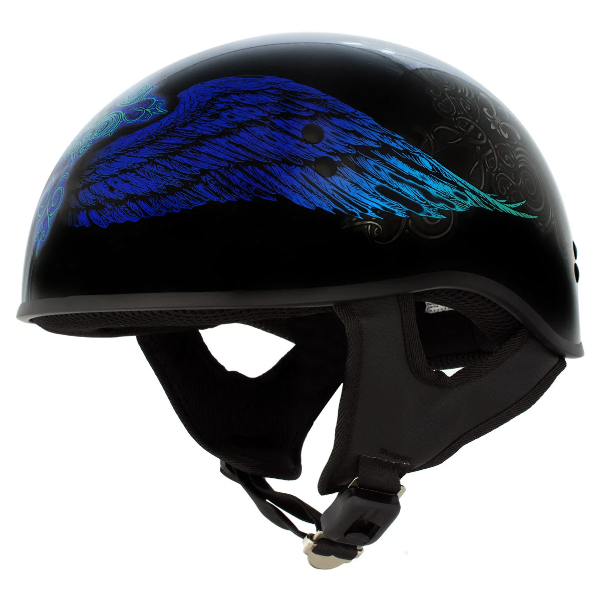 Hot Leathers HLD1045 Gloss Black 'Cross De Lis' Advanced DOT Approved Skull Half Helmet Men and Women Biker Medium Xs