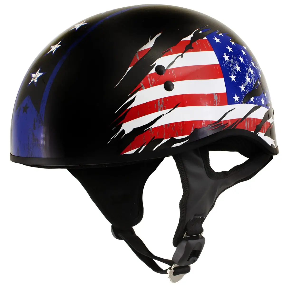 Hot Leathers HLD1051 'USA Flag (Star and Stripes )' Gloss Black Motorcycle DOT Skull Cap Helmet Men and Women Small S