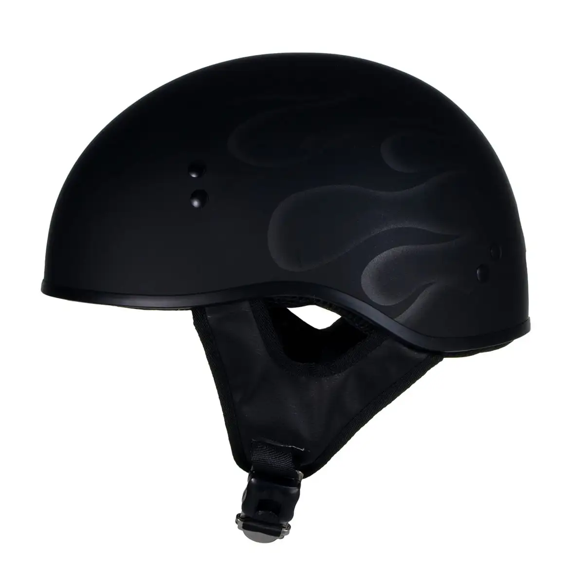 Hot Leathers HLT68 'Type-1' Flat Black Flames Motorcycle DOT Approved Skull Cap Half Helmet Men and Women Biker Xl