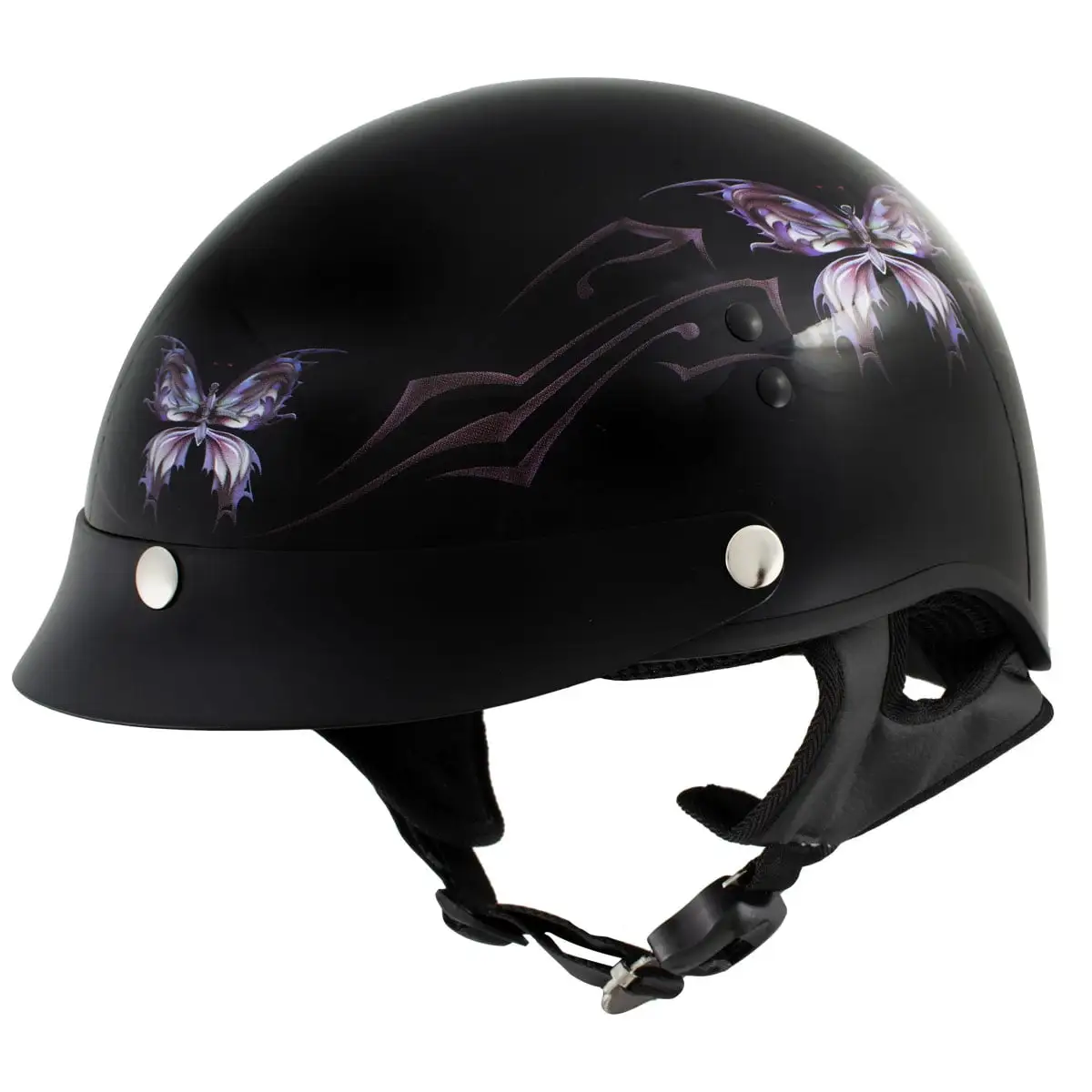 Hot Leathers HLT70 'Purple Butterfly' Glosy Black Advanced DOT Motorcycle Half Face Biker Helmet Xs