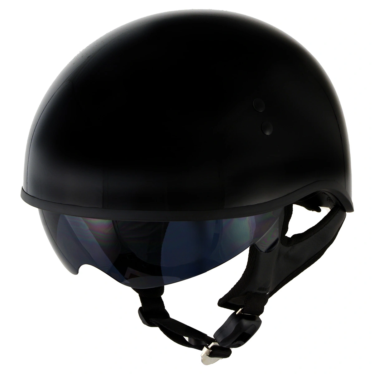 Hot Leathers T72 'Black Widow' Gloss Black Motorcycle Half Helmet Men and Women Biker Drop Down Visor Xs
