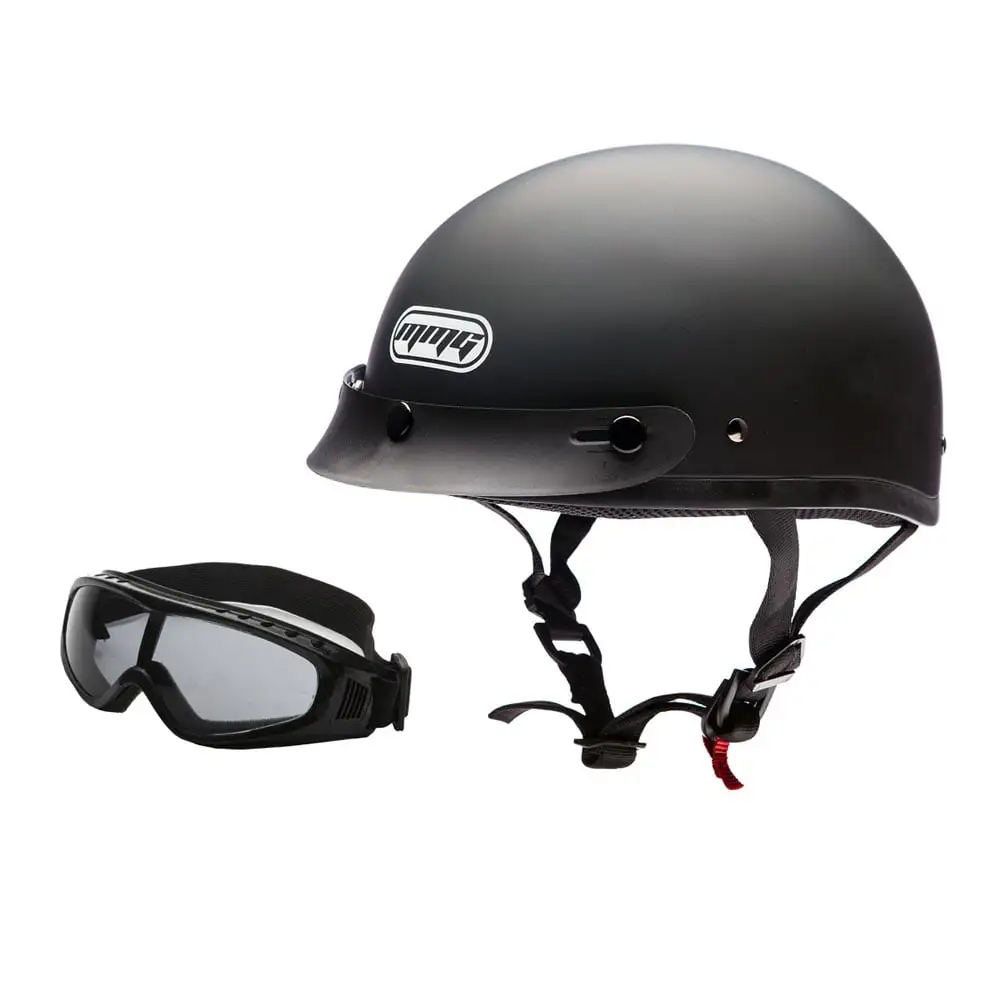 MMG Motorcycle Half Helmet Beanie DOT goggles Matte Black (X-Large) Model 29