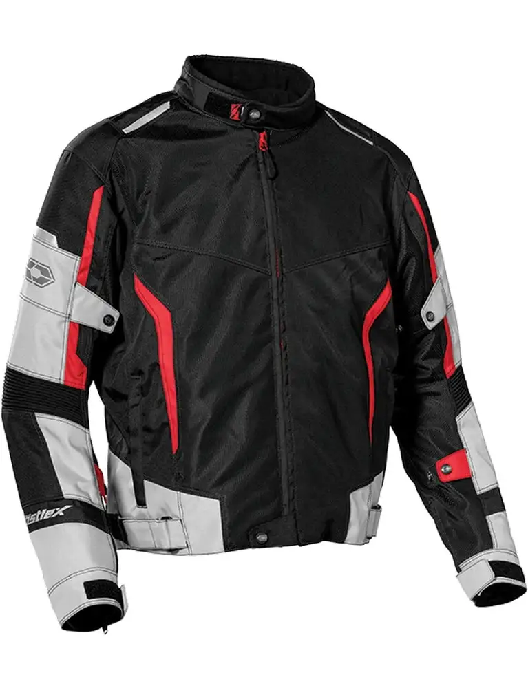 Castle Max Air 2 Mens Textile Motorcycle Jacket Black/Silver/Red 4XL L