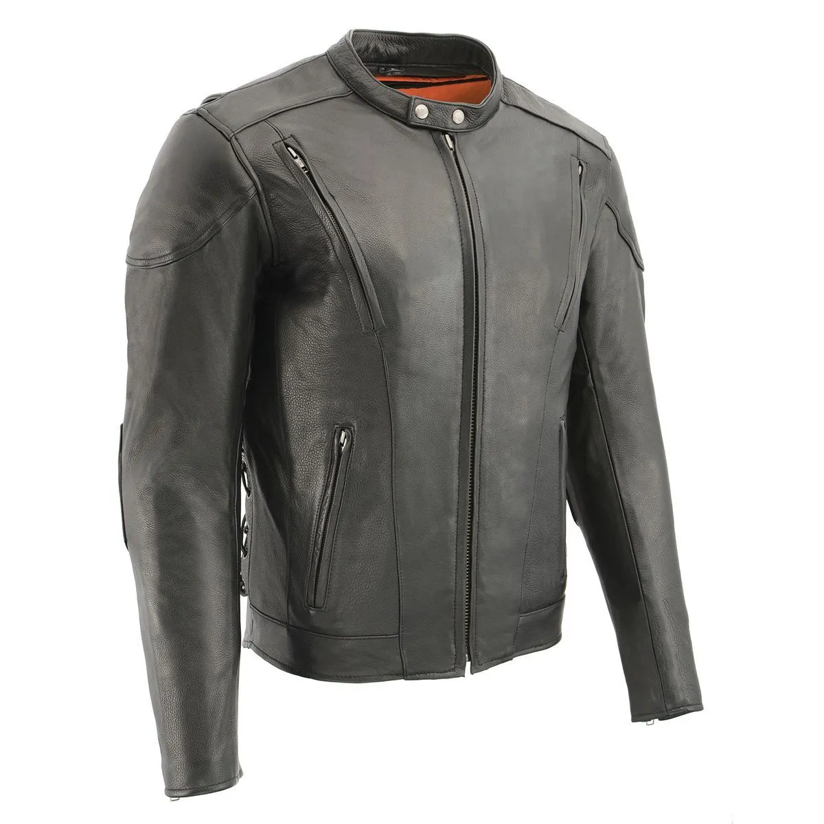 Milwaukee Leather SH1010 Men's 'Scooter' Black Vented Leather Jacket Side Laces 8X-Large S