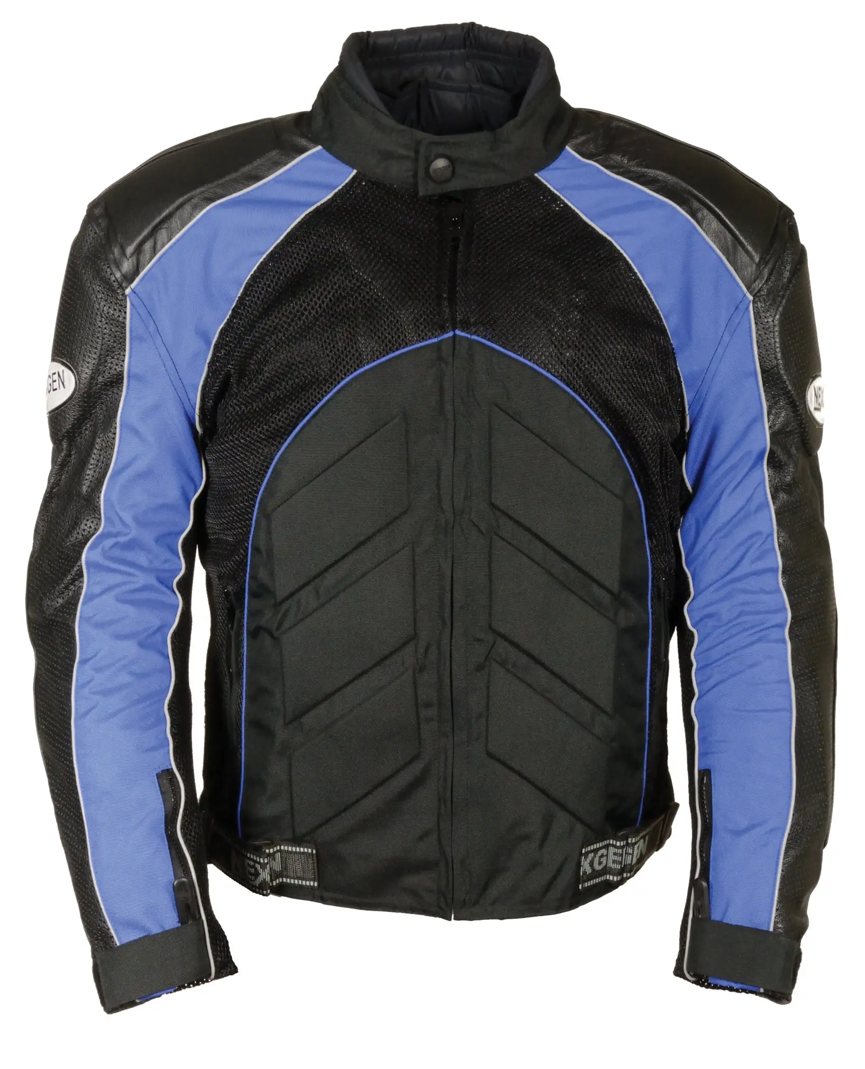 NexGen SH2153 Men's Black and Blue Armored Moto Textile and Leather Combo Jacket 2X-Large