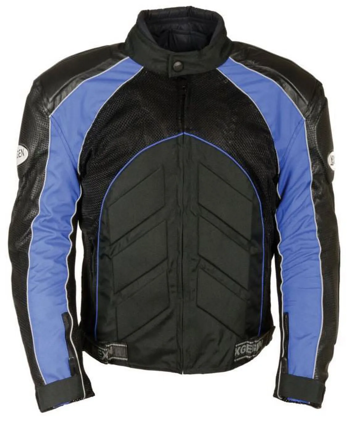 NexGen SH2153 Men's Black and Blue Armored Moto Textile and Leather Combo Jacket Large L