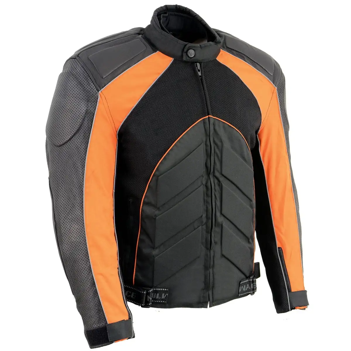 NexGen SH2153 Men's Black and Orange Armored Moto Textile and Leather Combo Jacket Medium S