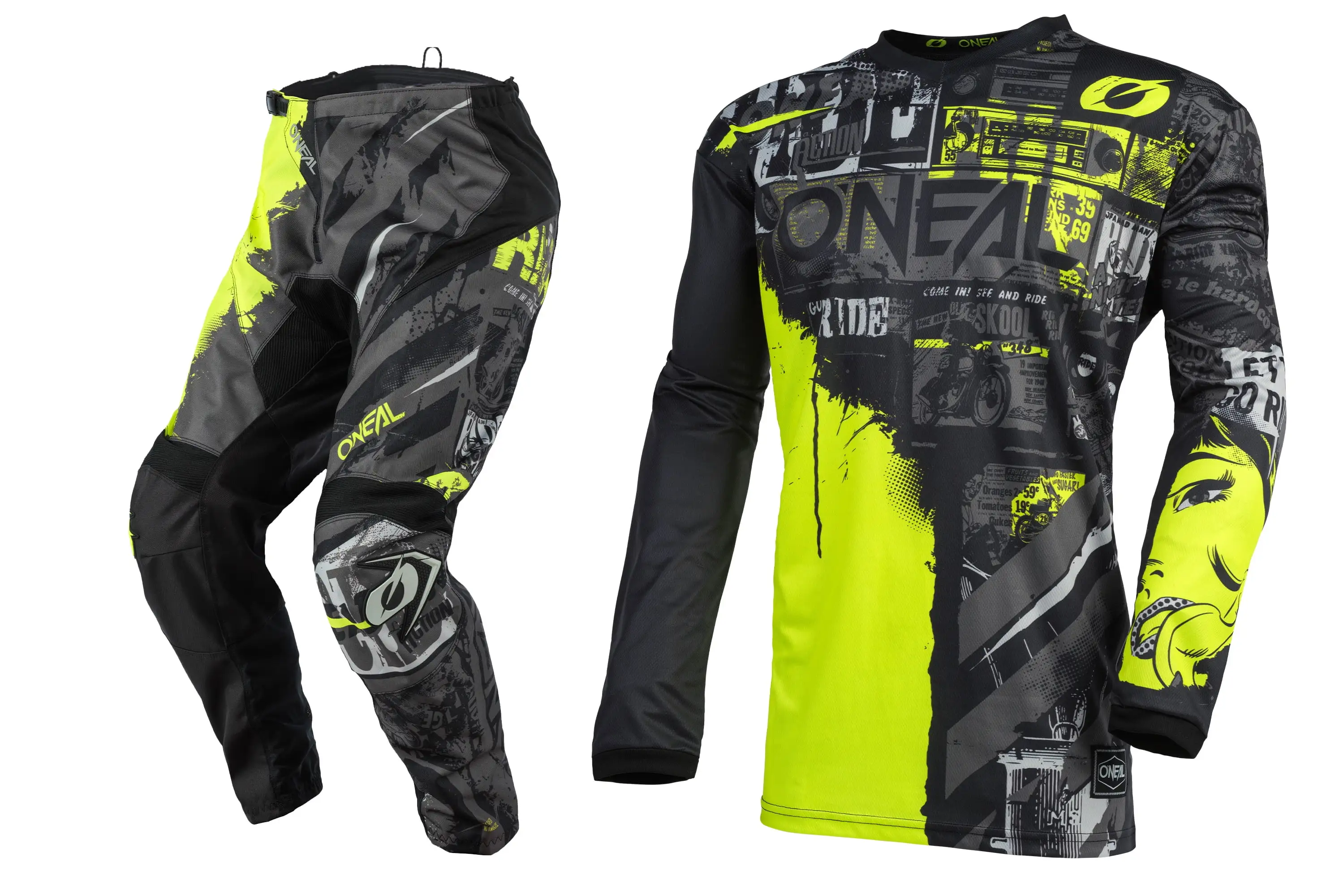 Oneal Element Ride Black/Neon Motocross Dirt bike Offroad MX Jersey Pants Combo Package Riding Gear Set Jersey Jersey O'neal