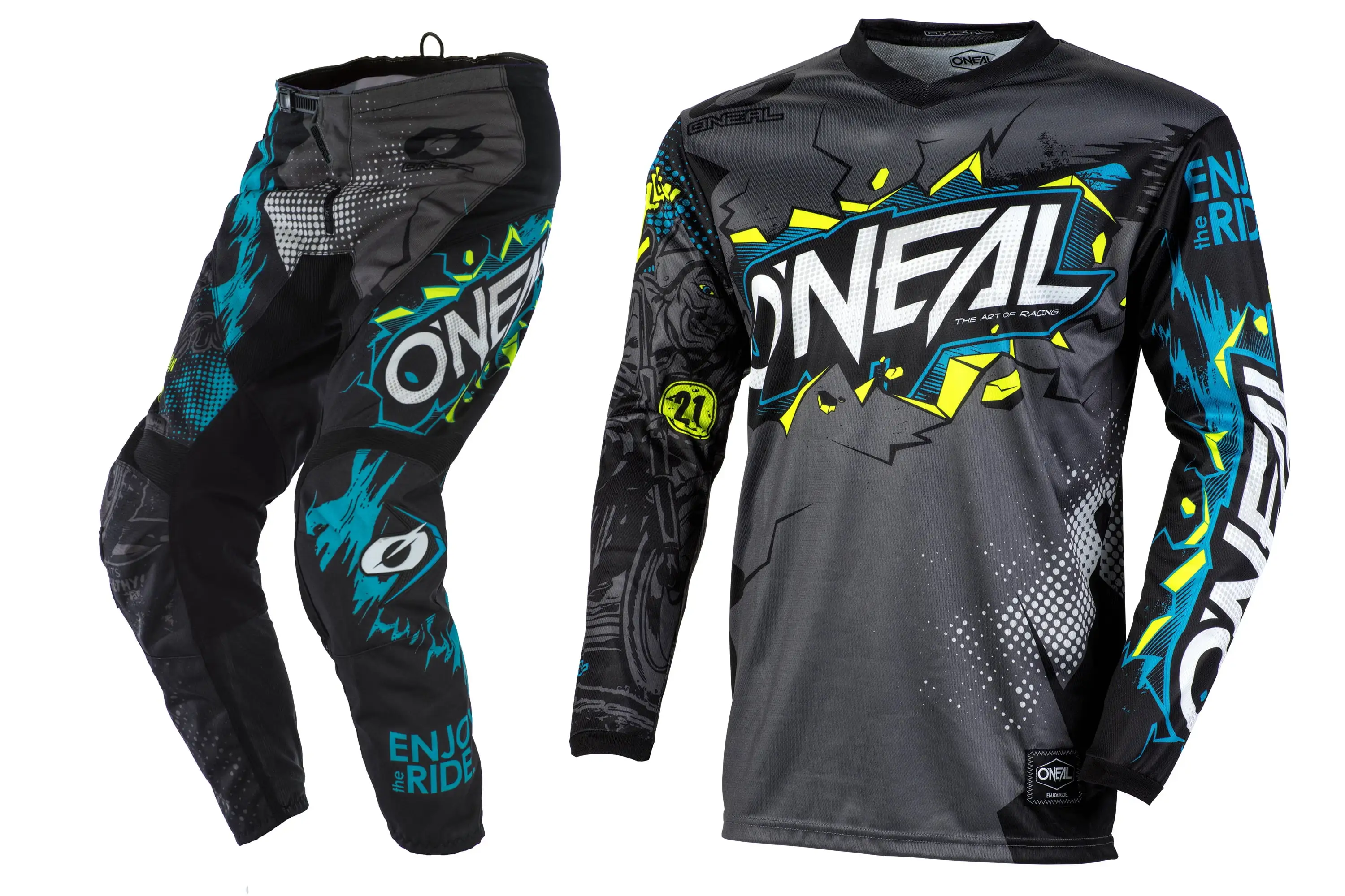 Oneal Element Villain Grey Motocross Dirt bike Offroad MX Jersey Pants Combo Package Riding Gear Set Jersey Jersey O'neal
