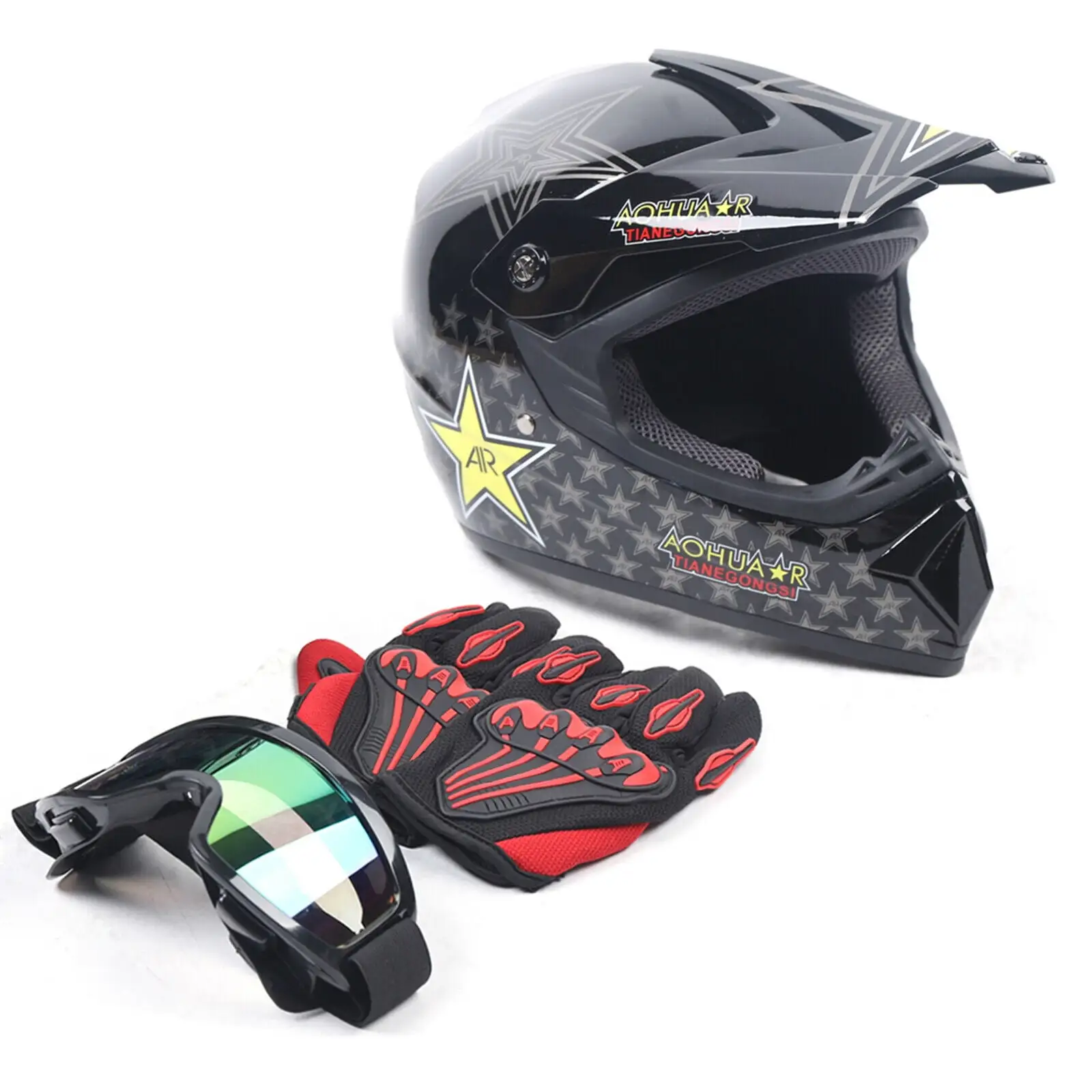 Miumaeov DOT Adult Youth Kids Safety Helmet Gloves Goggles M Size Unisex Motorcycle Helmet Motocross Off-Road Racing ATV D...