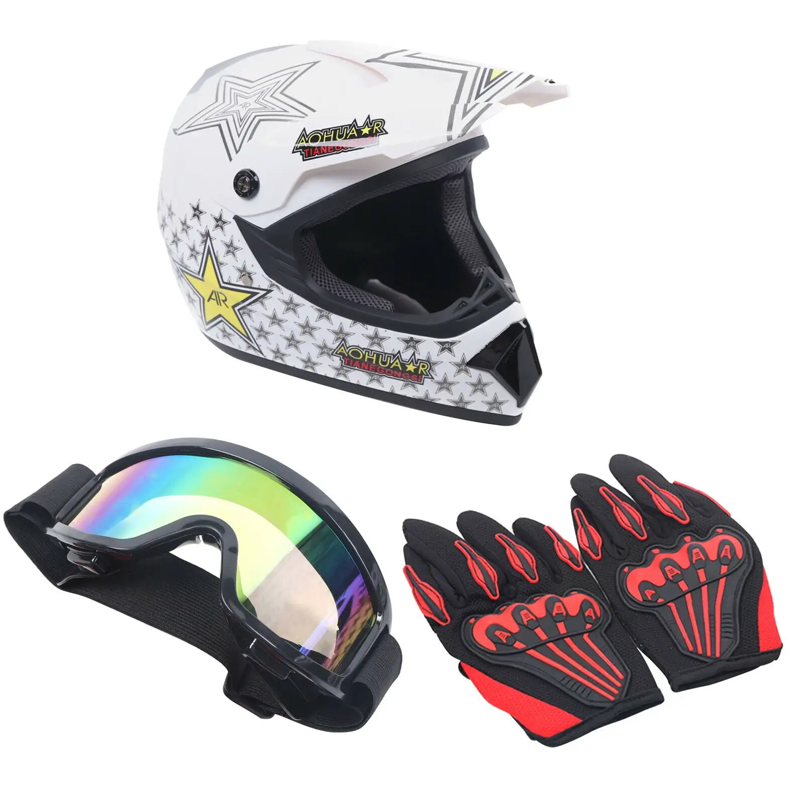Miumaeov DOT Unisex Youth Kids Helmet+Goggles+Gloves Set Off-Road Motocross Dirt Bike Racing ATV UTV Protector (L Size)