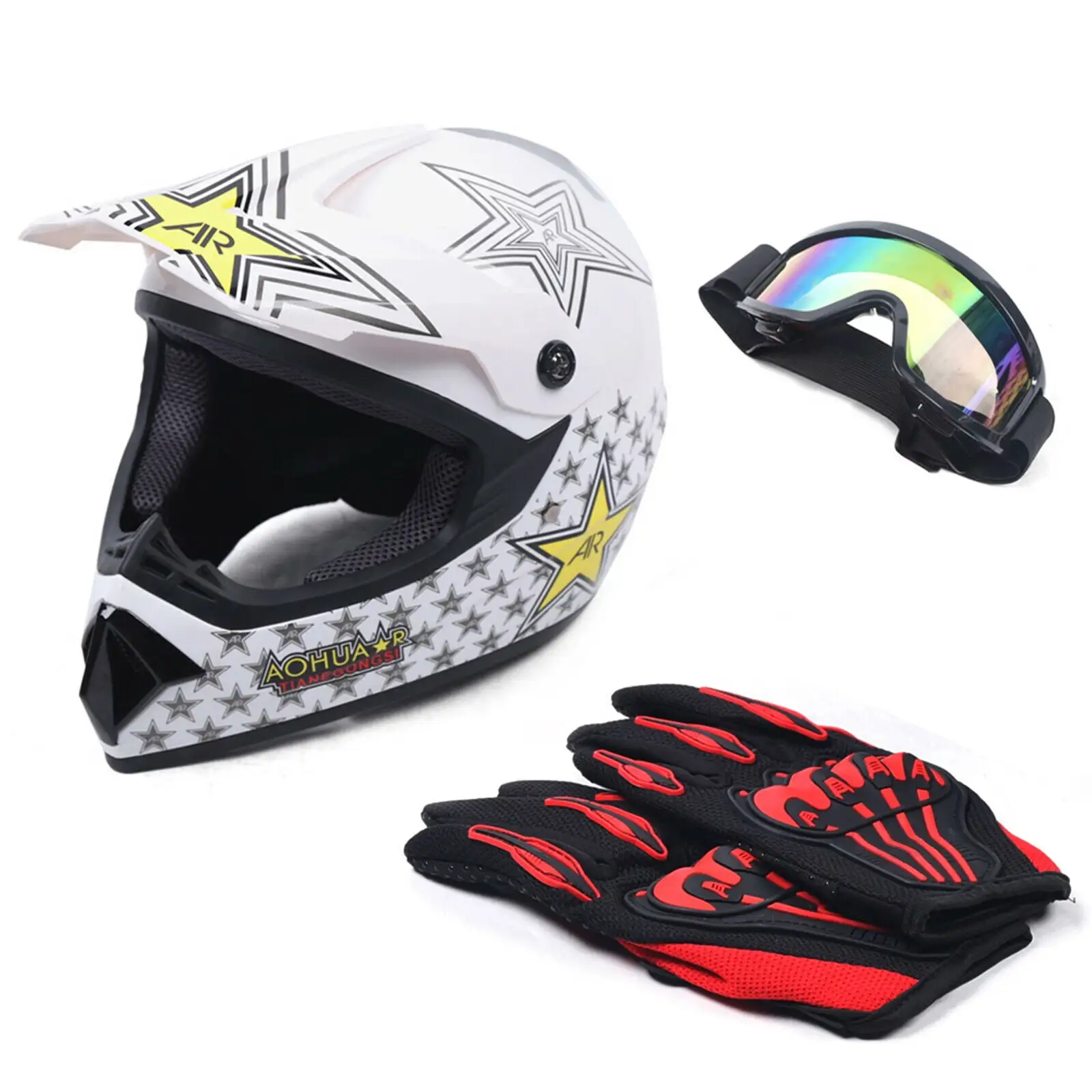 Youth Kids Motocross Helmets Offroad Helmet Gloves Goggles DOT Certification Motocross Helmet Motorcycle ATV Dirt Bike (Fa...