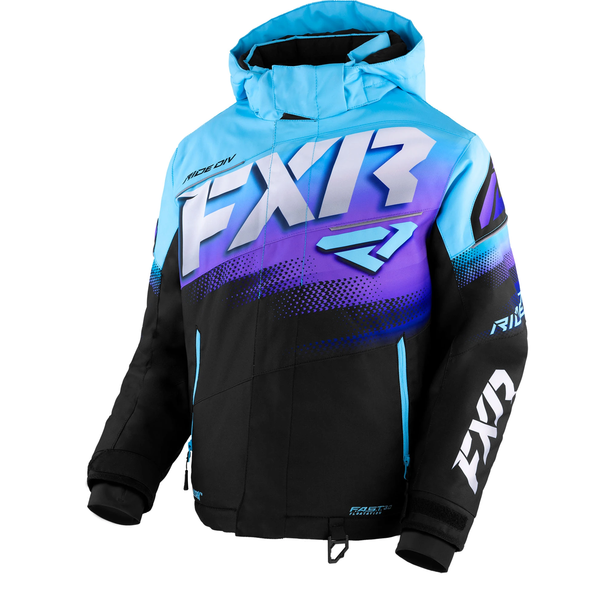 FXR Youth Child Boost Snowmobile Jacket Winter HydrX YKK Black Sky-Purple Fade - 2 230406-1053-02