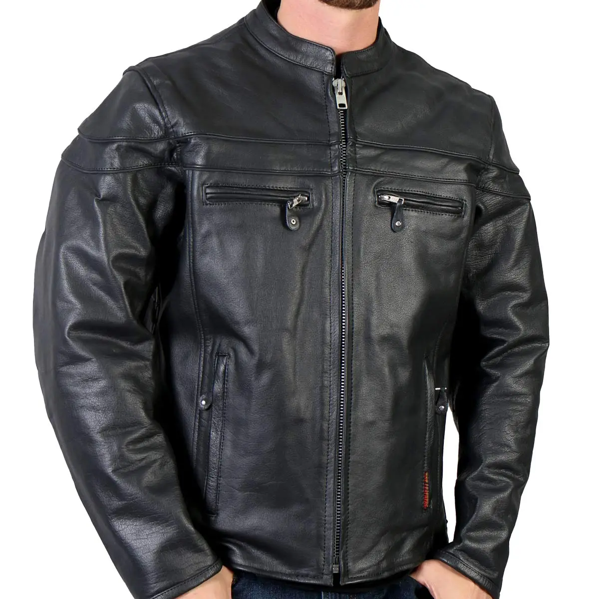 Hot Leathers JKM1011 Men's Black Leather Vented Motorcycle Racer Jacket Double Piping Medium M