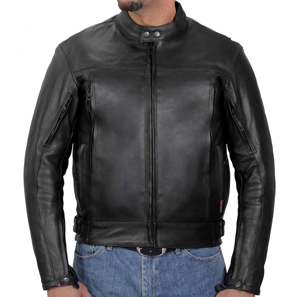 Hot Leathers JKM1021 Men's Black Leather Vented Scooter Jacket Pockets 2X-Large 2x