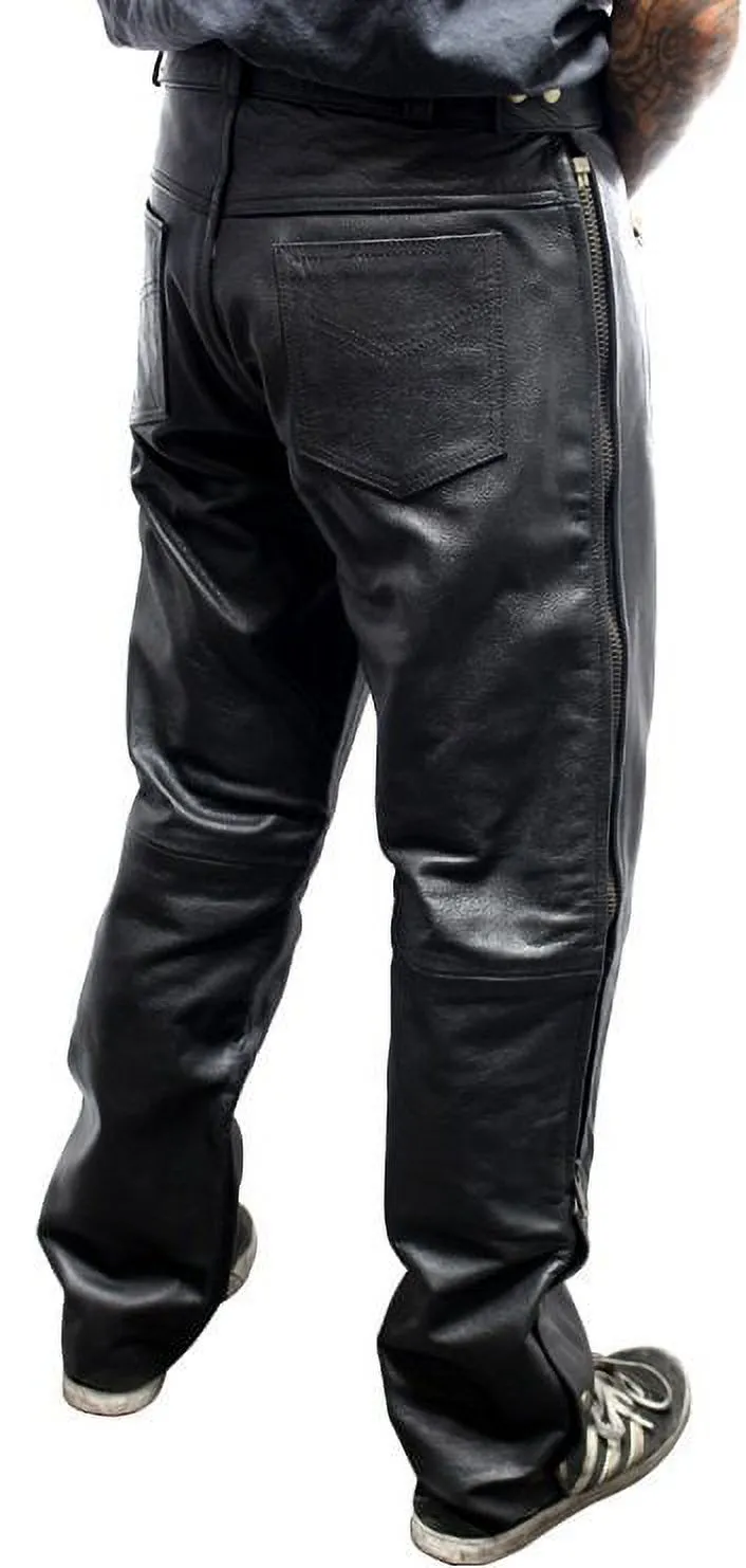 Perrini Mena�?s Cowhide Motorcycle Leather Pants Over Jeans Lined Side Zippers