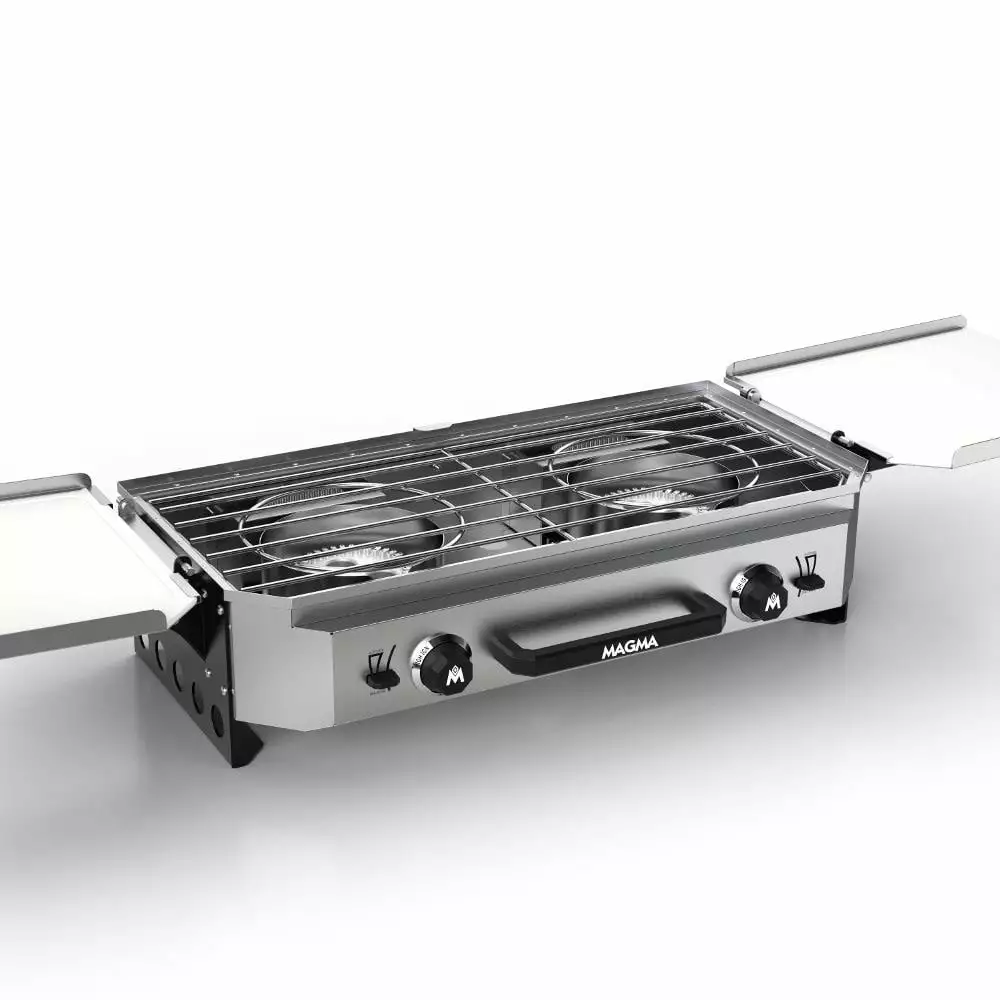 Magma Production CO10102 15000 BTU Crossover Double Burner Firebox Marine Grade Silver