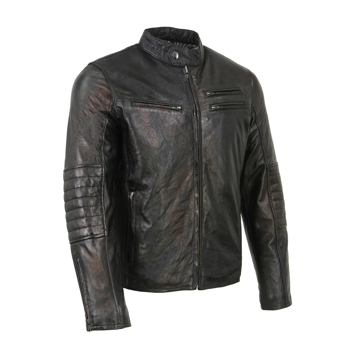 Milwaukee Leather SFM1809 Men's Two-Tone Euro Collar Cafe Style Leather Jacket Large