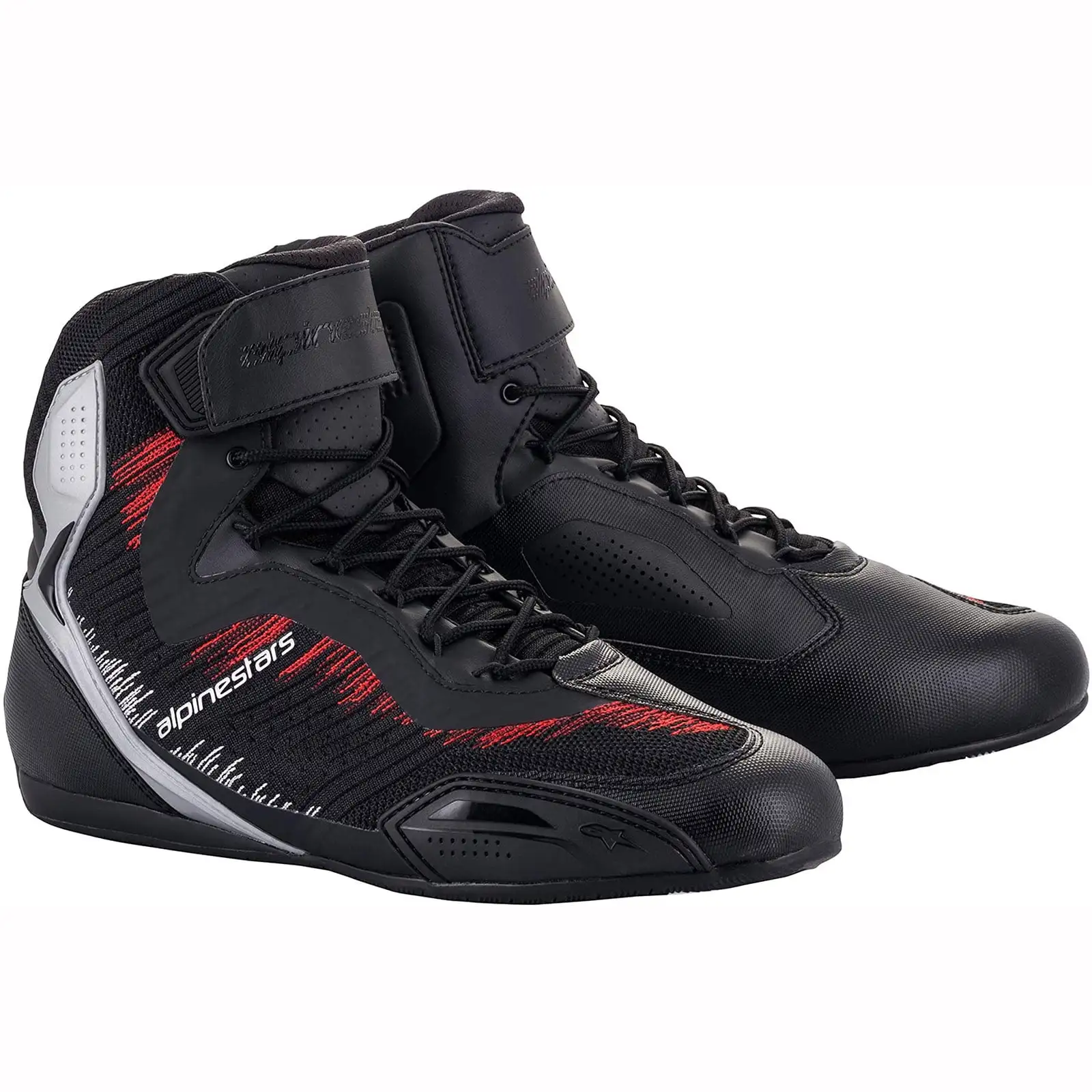 Alpinestars Faster-3 Rideknit Motorcycle Road Riding Mens Shoe-Black/Sliver/Bright Red-10
