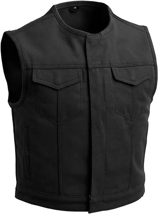 First Mfg Co - Lowside - Mens Motorcycle Biker Riding Black Twill Vest - Small