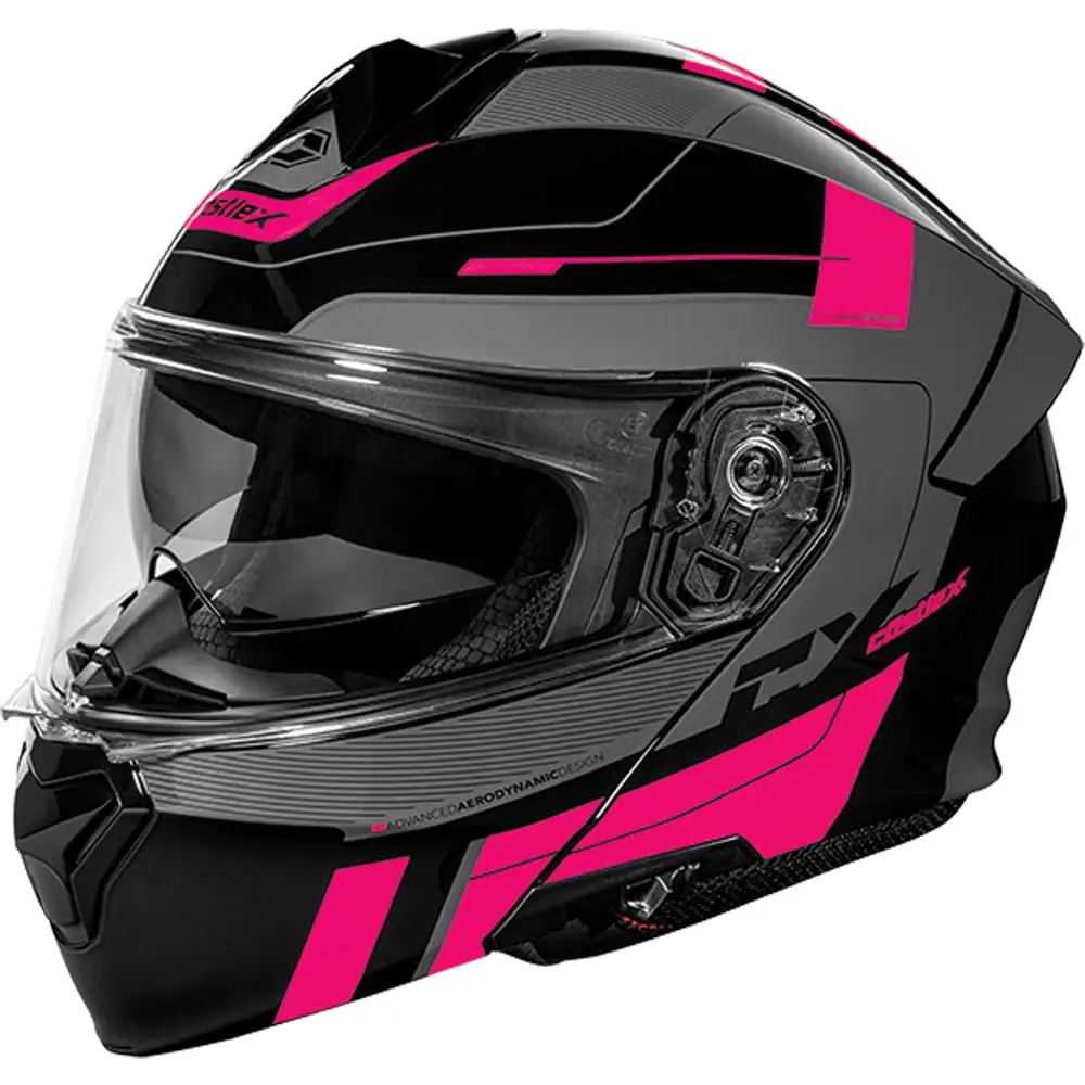 Castle CX935 Raid Modular Motorcycle Helmet Pink Glow/Silver SM Xs