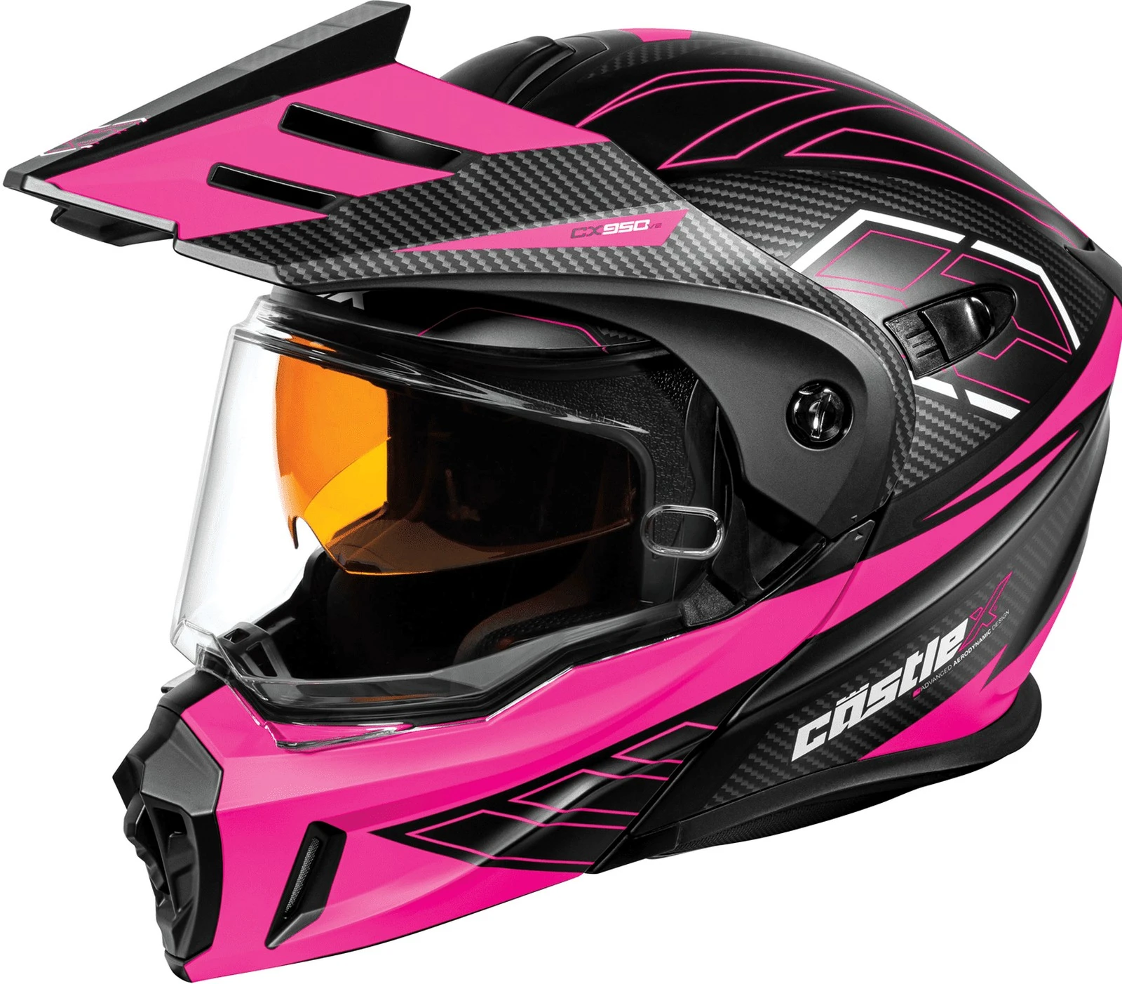 Castle CX950 V2 Fierce Modular Motorcycle Helmet Matte Black/Pink Glo XS L