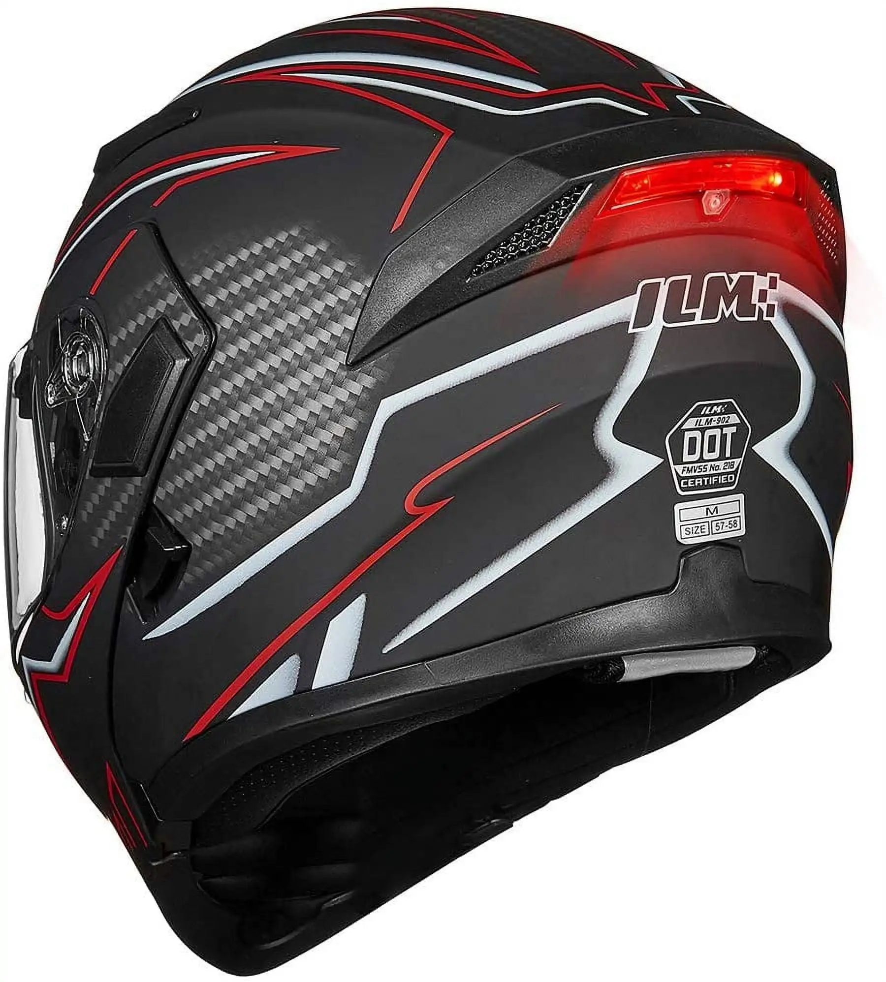 ILM Motorcycle Dual Visor Flip up Modular Full Face Helmet DOT LED Lights (S. Black Red - LED) S