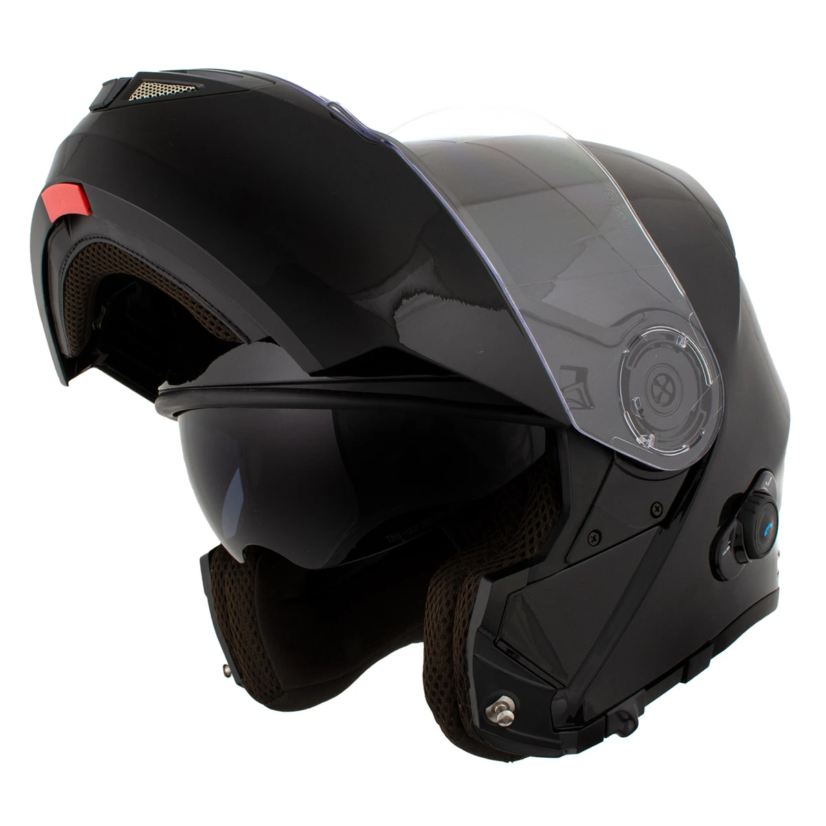 Milwaukee Helmets H7000 Glossy Black 'Mayday' Modular Motorcycle Helmet w/ Intercom - Built- Speaker and Microphone Men / ...