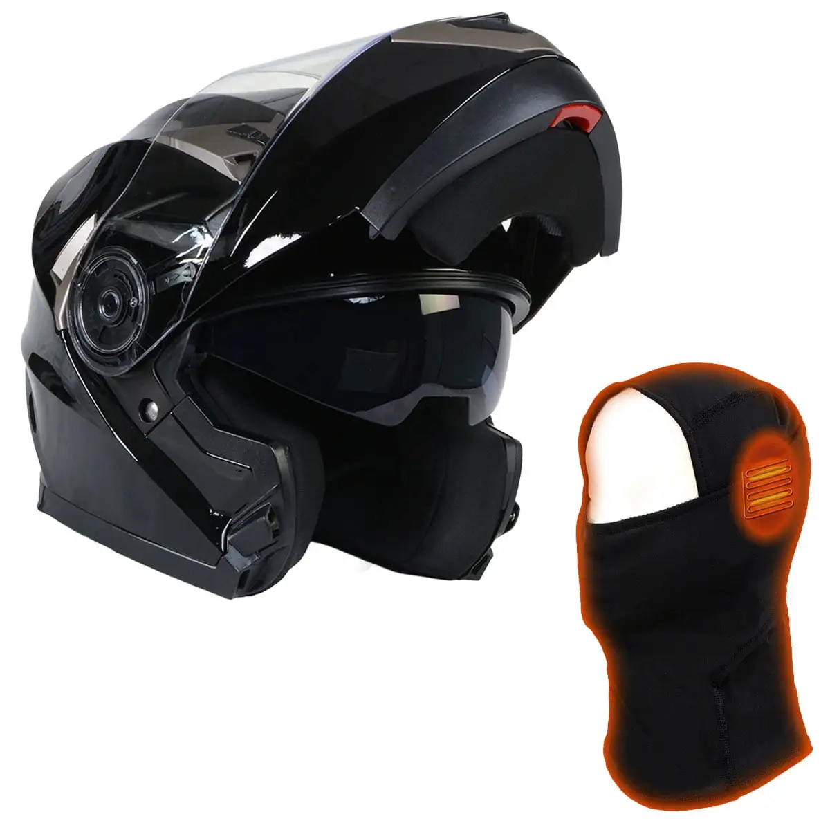 Milwaukee Helmets MPH9806DOT 'Ionized' Gloss Black Modular Helmet Men and Women Biker w/ MP7922FMSET Heated Balaclava Bund...