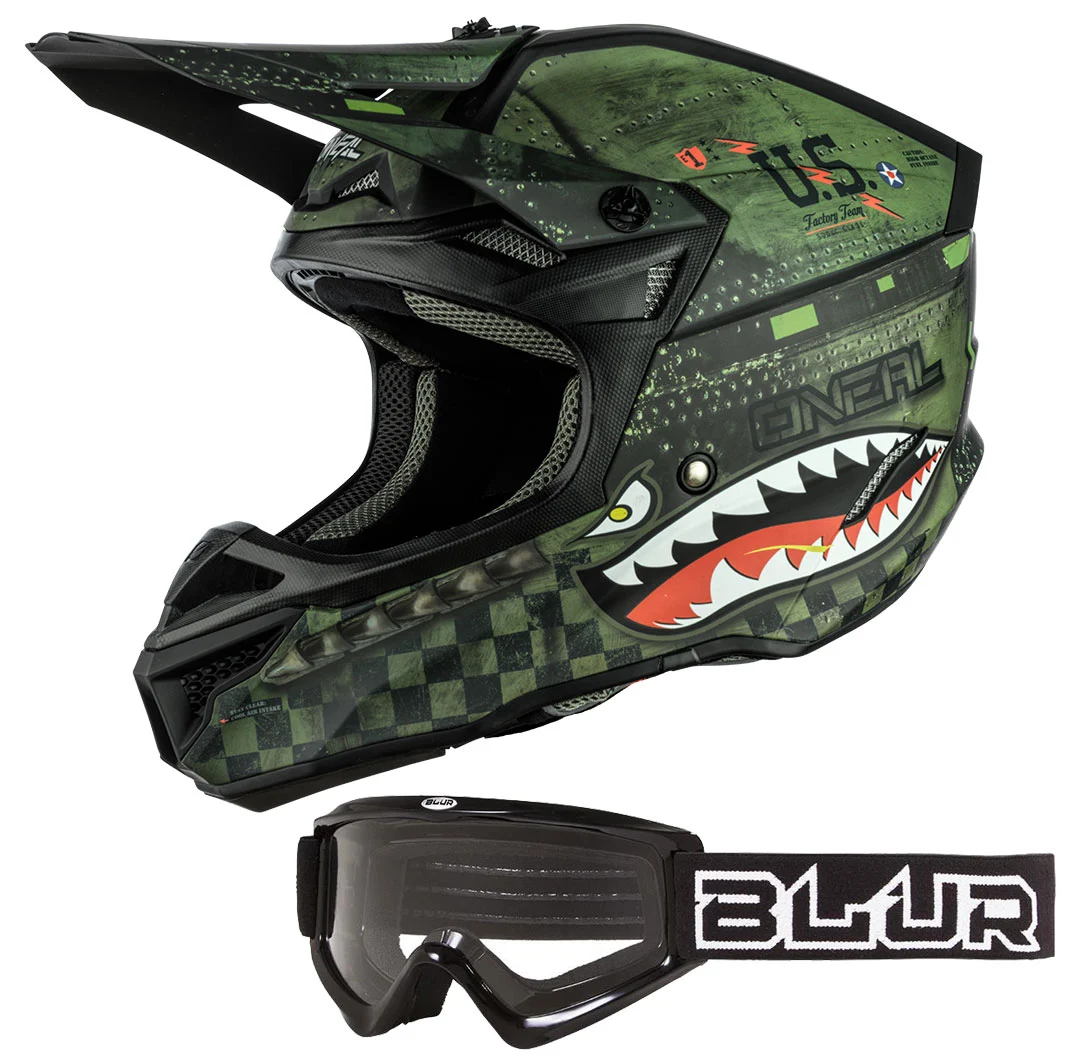 Oneal 5 Series Warhawk Offroad Helmet and Blur MX Goggle - MGW-31218 M O'neal
