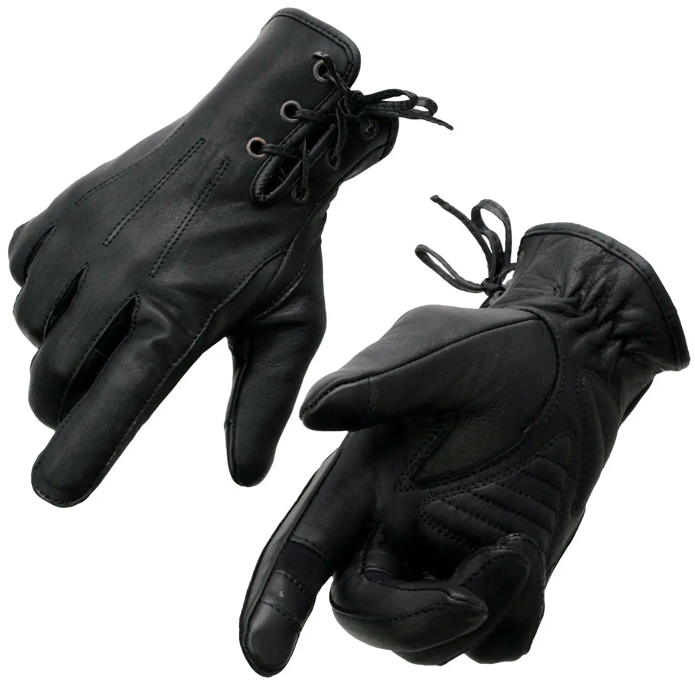 Milwaukee Leather MG7770 Women's Black Leather 'I - Touchscreen Compatible' Laced Wrist Motorcycle Hand Gloves W/ Gel Palm...