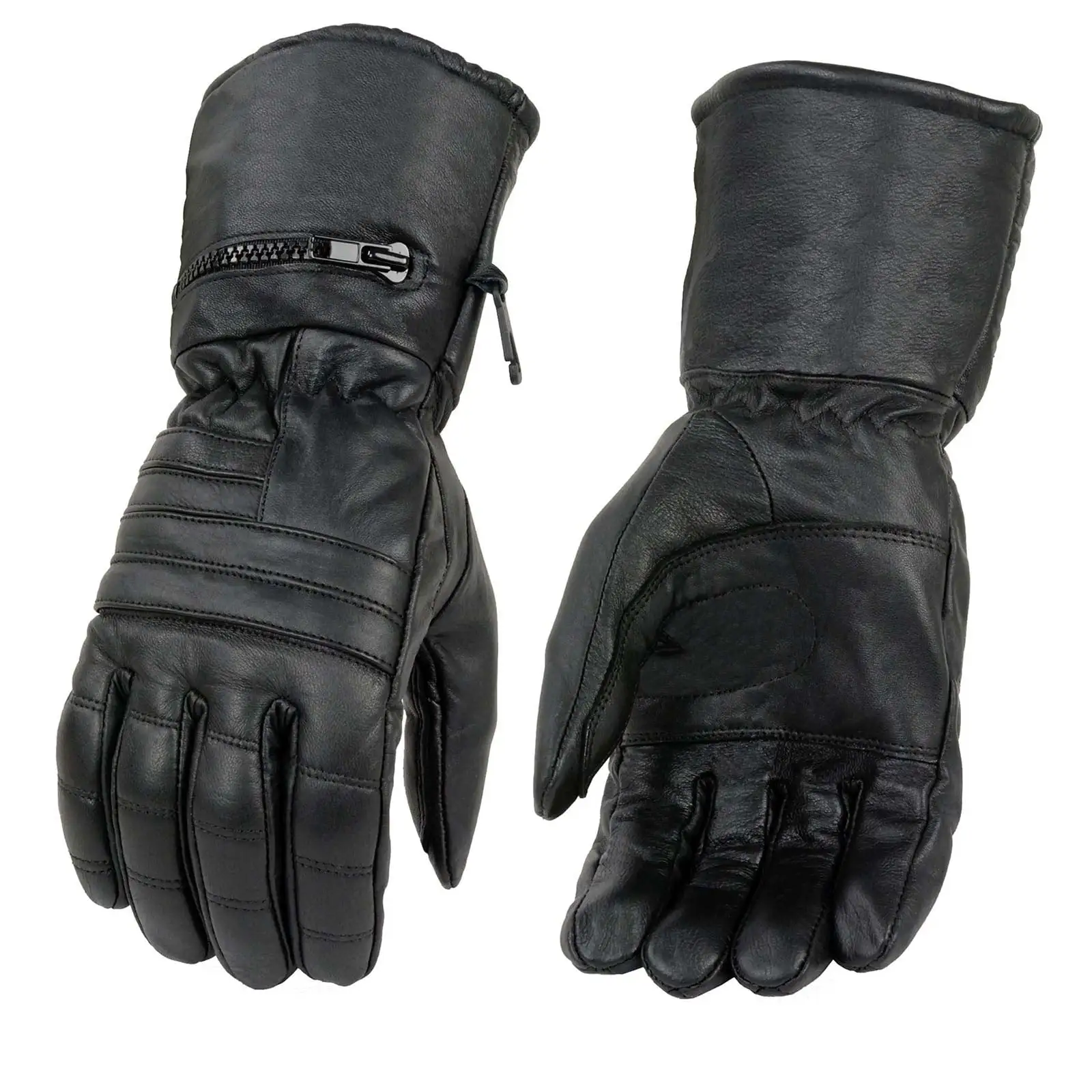 Milwaukee Leather SH230 Men's Black Leather Warm Lining Gauntlet Motorcycle Hand Gloves W/ 'Rain Mitten and Pull-on Closur...