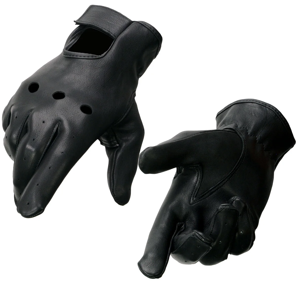 Milwaukee Leather SH868 Men's Black Perforated Deerskin Full Finger Motorcycle Hand Gloves W/ Breathable 'Open Knuckle' X-...
