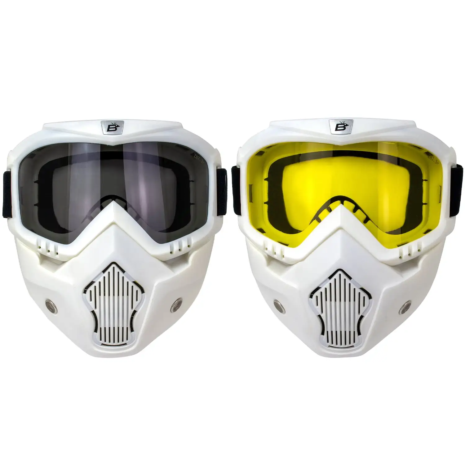 Birdz Eyewear Skylark White TPU Motorcycle Mask & Detachable Goggles Smoke & Yellow Lenses