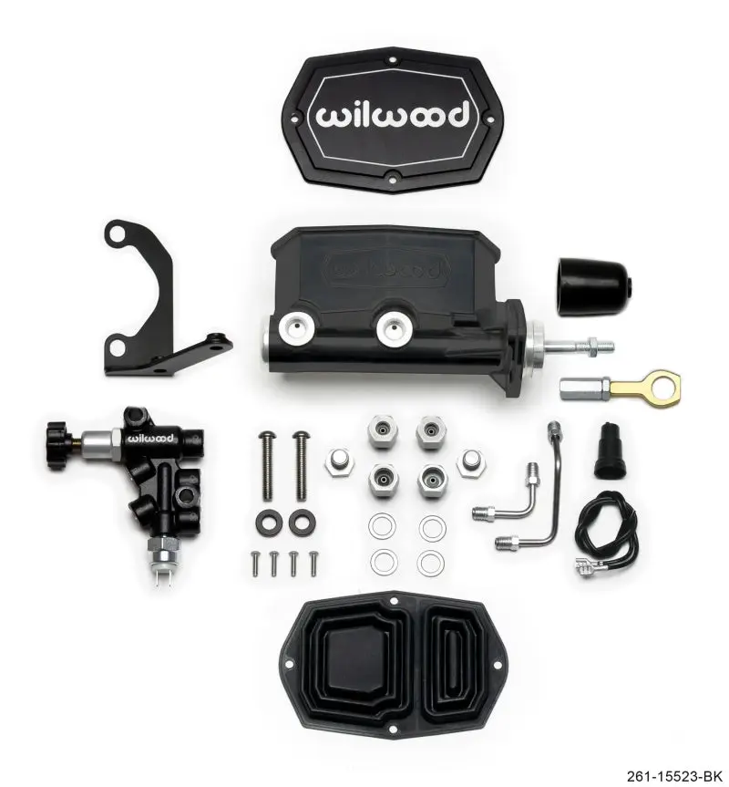 Wilwood Compact Tandem Master Cylinder 15/16in Bore Bracket and Valve Fits Mustang Pushrod Black