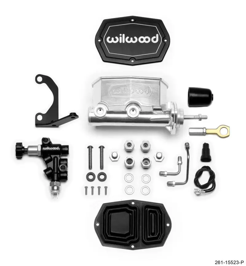 Wilwood Compact Tandem Master Cylinder 15/16in Bore Bracket and Valve Fits Mustang Pushrod Ball Burnished