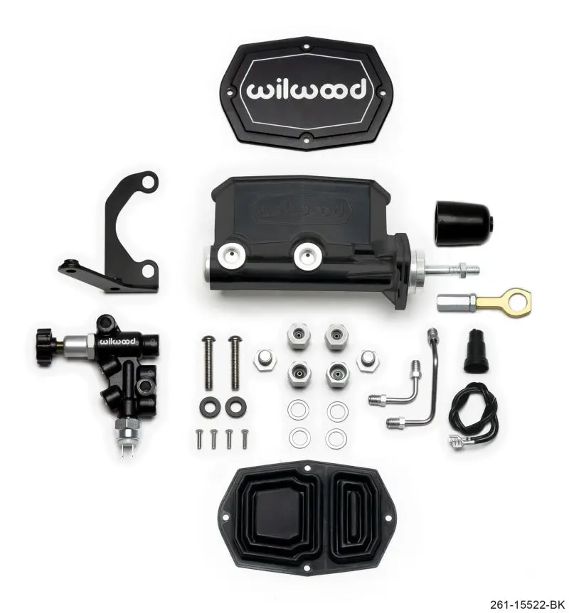 Wilwood Compact Tandem Master Cylinder 7/8in Bore Bracket and Valve Fits Mustang Pushrod Black