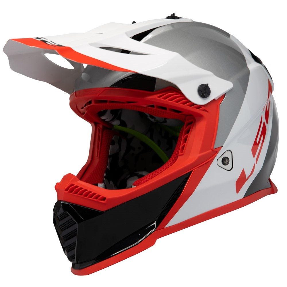 LS2 Gate Launch MX Motorcycle Helmet - Gloss White/Red/Blk S LS2 Helmets